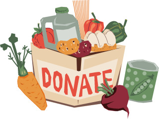 Box of donated vegetables and groceries