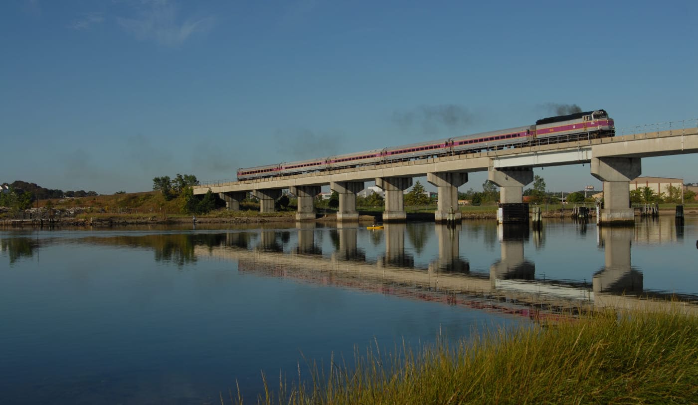 Train going over water