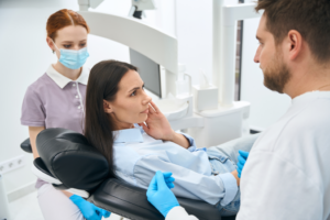 a patient speaking with their endodontist